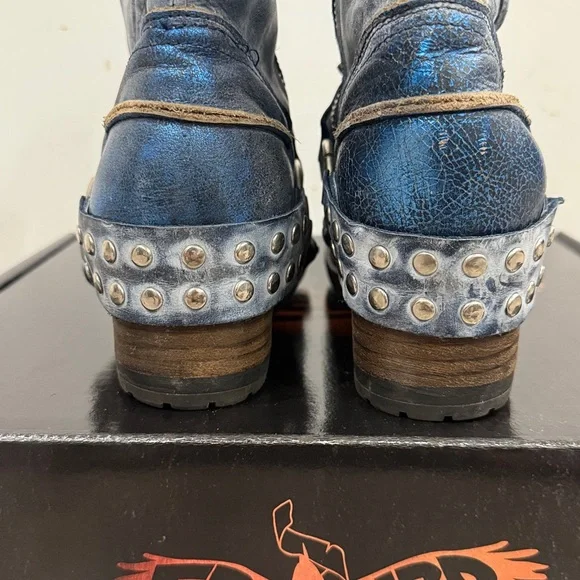 Freebird Metallic Blue Ramone Motorcycle Studded Harness Moto Boots 8 - Picture 6 of 11